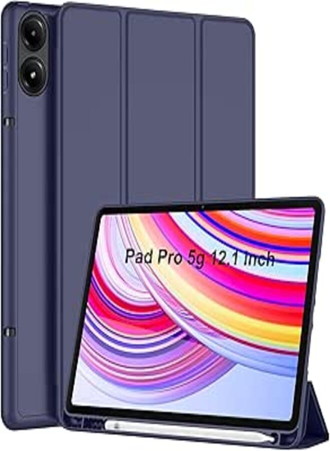 TGK Trifold Cover for Redmi Pad Pro 12.1 inch Tablet with Pencil Holder (Blue)